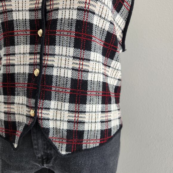 Vintage Rafaella Black Red White Plaid Button Sweater Vest Sleeveless Academia L - Picture 4 of 9
